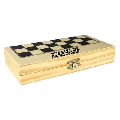 Folding Wooden Chess Checkers Set