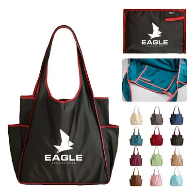 Foldable Water-Resistant Polyester Tote Bag With Side Pockets