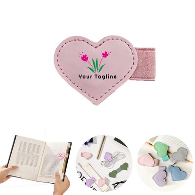 Heart Shape Pu Leather Magnetic Bookmark Pen Holder