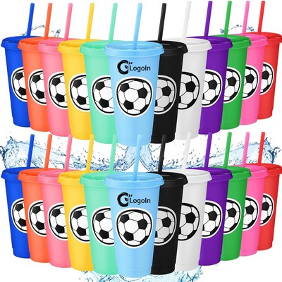 Sport Soccer Plastic Cup with Lid and Straw 24 oz Reusable