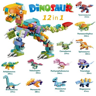 12-in-1 Dinosaur Building Block Set