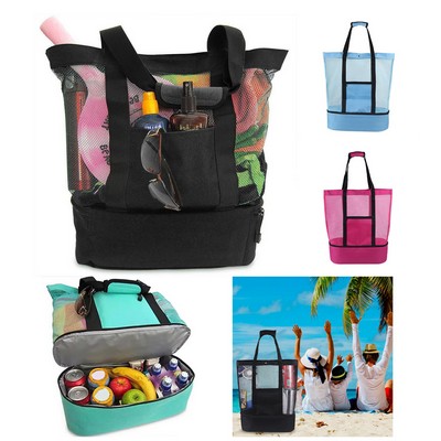 Mesh Beach Tote Bag Cooler Compartment