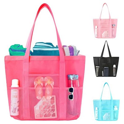 Large Mesh Beach Tote Bag Mini Pockets