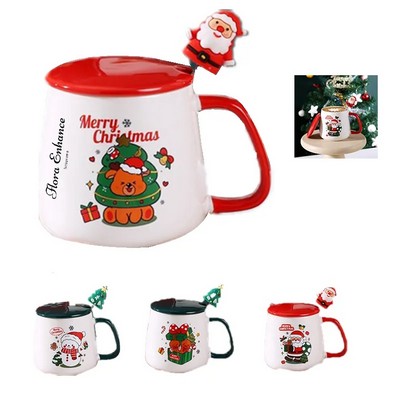 Christmas Coffee Mug with Lid and Spoon