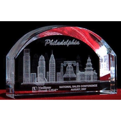 3-D Crystal Philadelphia Skyline in Arch Award (4")