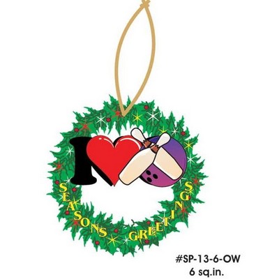 I Love Bowling Wreath Ornament w/ Clear Mirrored Back (6 Square Inch)