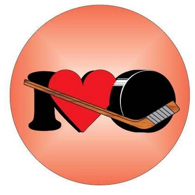 I Love Hockey Round Badge w/ Bar Pin (2 1/2" Diameter)