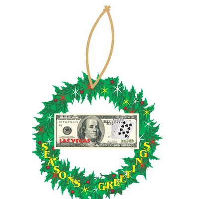 Las Vegas Royal Flush $100 Bill Wreath Ornament w/ Black Back (12 Square Inch)