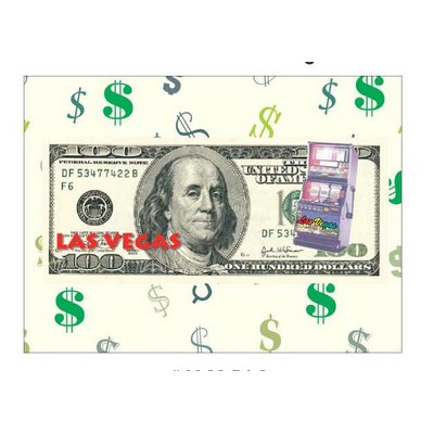 Vegas Slot Machine on $100 Bill Rectangle Badge w/ Bar Pin (2.5"x3.5")