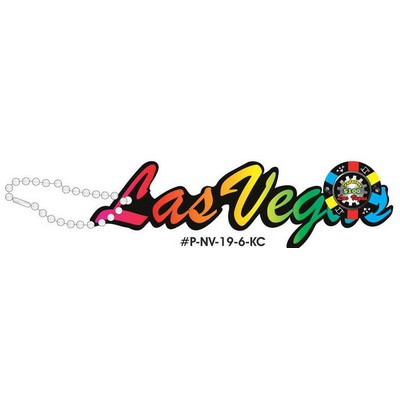 Las Vegas w/ Poker Chip Promotional Key Chain w/ Black Back (6 Square Inch)