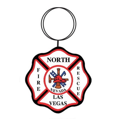 Fire Rescue Badge Executive Key Chain w/Mirrored Back (8 Square Inch)