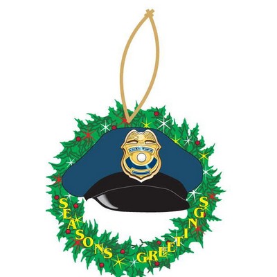 Police Cap Executive Wreath Ornament w/ Mirrored Back (12 Square Inch)