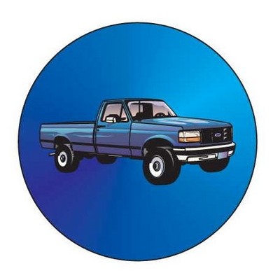 Blue Pick Up Truck Round Badge w/ Bar Pin (2 1/2" Diameter)