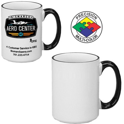 15 Oz. White & Black Handle & Halo El Grande Mug - Dishwasher Safe - Precision Spot Color