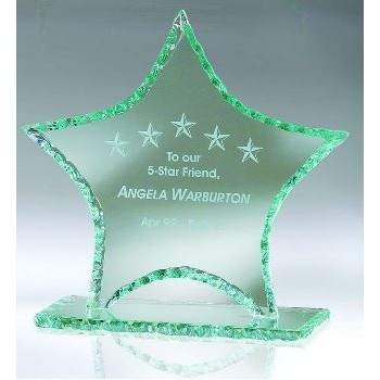 Large Jade Glass Pearl Edge Star Award