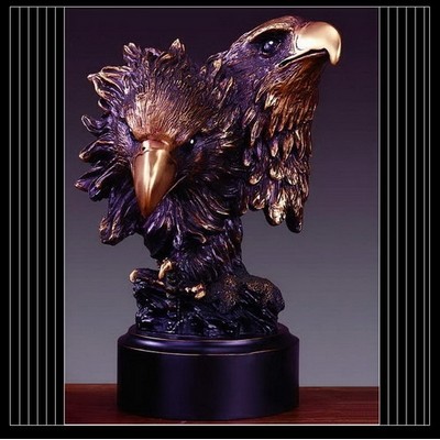 Copper Finish Double Eagle Head Trophy on Round Base (5.5"x8")