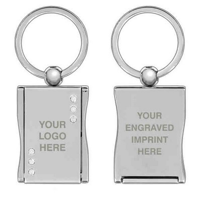 Flip Open Mirror & Picture Frame Keychain with Crystals (Domestic Production)