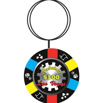 Las Vegas $100 Poker Chip Key Chain w/Clear Mirrored Back (10 Square Inch)