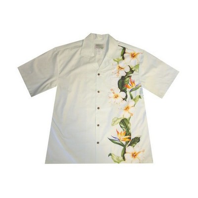 Hawaiian Vertical Print Shirt (S - 3XL) - 100% Cotton Poplin Tropical Flowers w/ Coconut Buttons