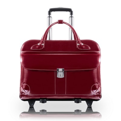 LAKEWOOD | 15" Red Leather Detachable-Wheeled Laptop Case | McKleinUSA