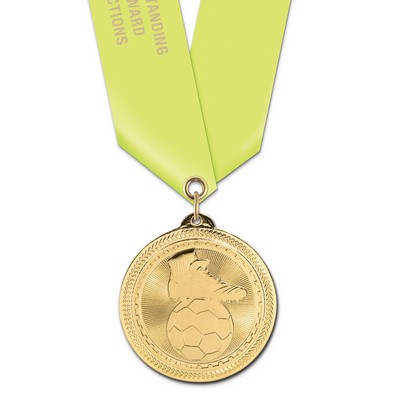 Soccer Brite Laser Medal w/Satin Neck Ribbon (2")