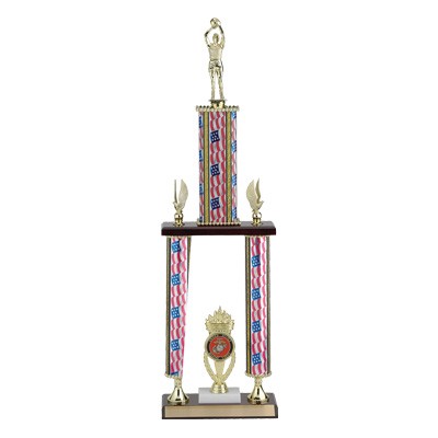 25" Three-Column Stars & Stripes Trophy w/Eagle Trim & Riser for Insert & Takes Figure