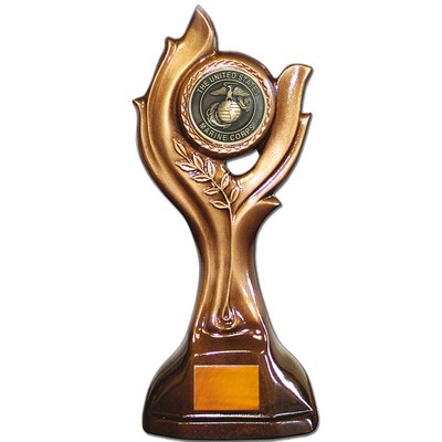 Stock 12" Victory Trophy With 2" US Marine Corp Coin and Engraving Plate