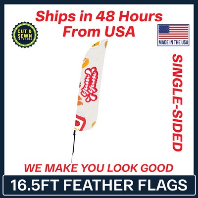 16.5' Feather Flag - Single Sided w/Spike Base - Made in the USA