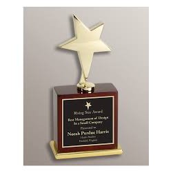 Gold Star Award on Rosewood Piano Finish Base. 7 1/2"H