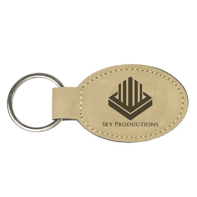 Leatherette Oval Keychain (Light Brown)