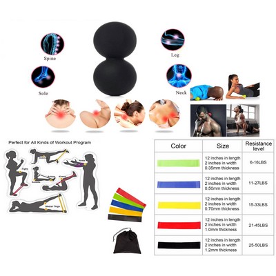 iBank ® Double Massage Ball + Fitness Resistance Bands Set