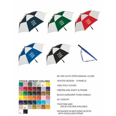 Windproof Poly Nylon Golf Umbrella w/ Black Foam Handle (60" Arc)
