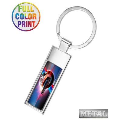 Union Printed - Rectangle Shaped Metal Keychain - Full Color Dome