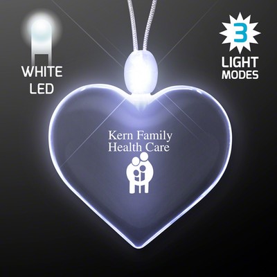 Light Up Promotional Acrylic Heart Necklaces with White LED - PRINTED