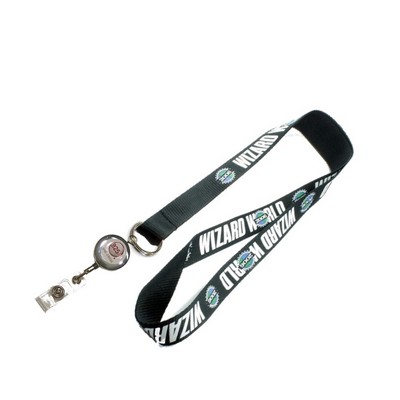 1" Wide Silkscreened Polyester Lanyard w/Metal Badge Reel Set
