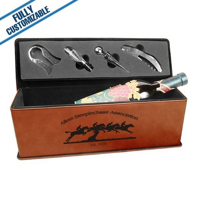 Saddle Tan Leatherette - Single Wine Box With Tools