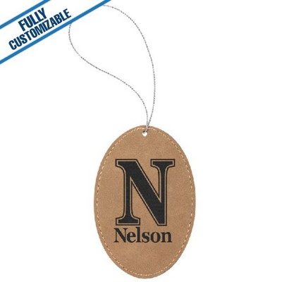 Light Tan Leatherette - Ornament With Silver String - Oval