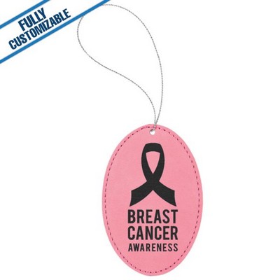 Pink Leatherette - Ornament With Silver String - Oval