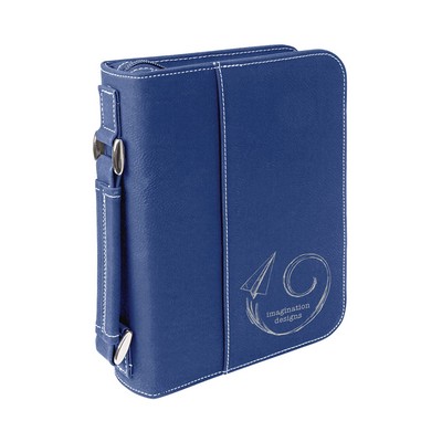 6¾" x 9¼" Blue & Silver Leatherette Book/Bible Cover with Handle & Zipper