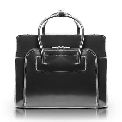 LAKE FOREST | 15" Black Leather Laptop Briefcase | McKleinUSA