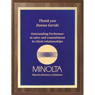 Economy Walnut Finish Plaque Series with Blue Plate, 8"x10"