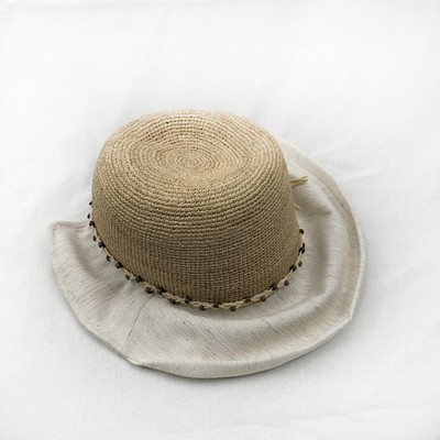 RAFFIA Straw Women Hat With Linen Brim