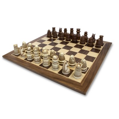 Medieval Chess Set – Polystone Pieces with a Wooden Board 15"