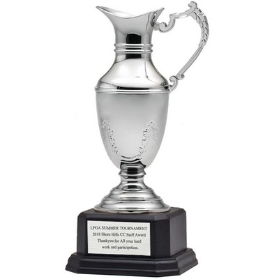 8 ¾" Nickel Plated Polished Claret Jug Trophy Cup w/Black Base