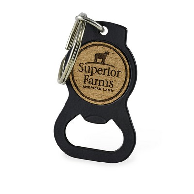 Wooden Laser Etched Bottle Opener/Key Tag (black powder coated)