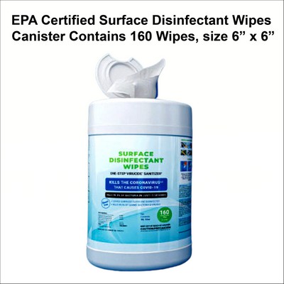 EPA Certified USA Made Surface Disinfecting Wipes 160" a Canister