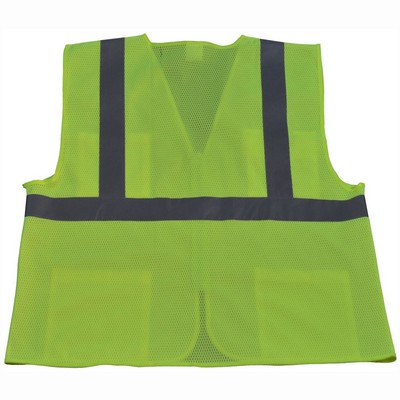 Lime Front Solid Mesh Back 4-Pocket ANSI Class II Safety Vests
