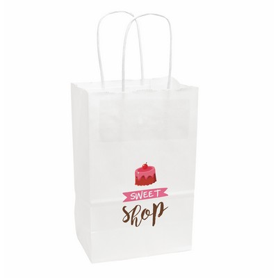 Full Color 1-Sided White Paper Handled Shopper Bag (5.5" x 8.375" x 3.25")