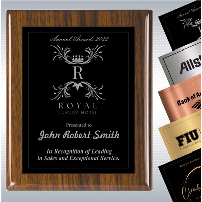 Walnut Piano Finish Wood Plaque w/Choice of Single Engraved Plate (8" x 10")