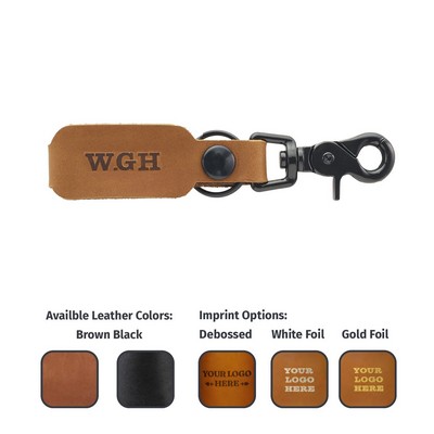 Full-Grain Leather Belt Loop Keychain w/Zinc Scissor Clip + Split Ring - Made in USA